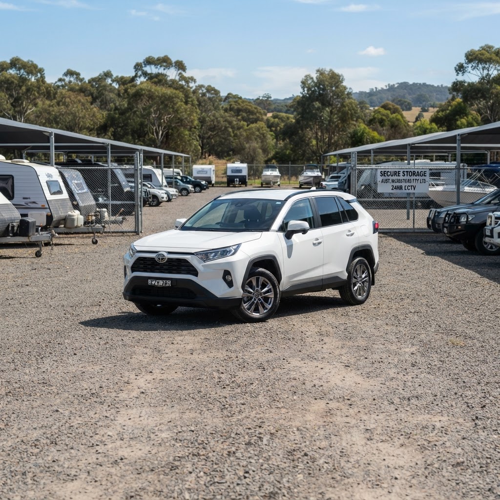 Vehicle parked in a gated storage yard